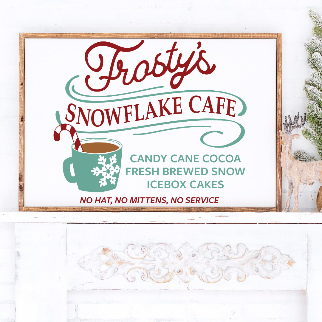 Holzschild Winter ''Frosty's Snowflake Café''