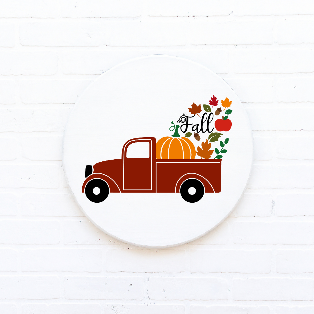 Rundes Holzschild ''Kürbis Truck''
