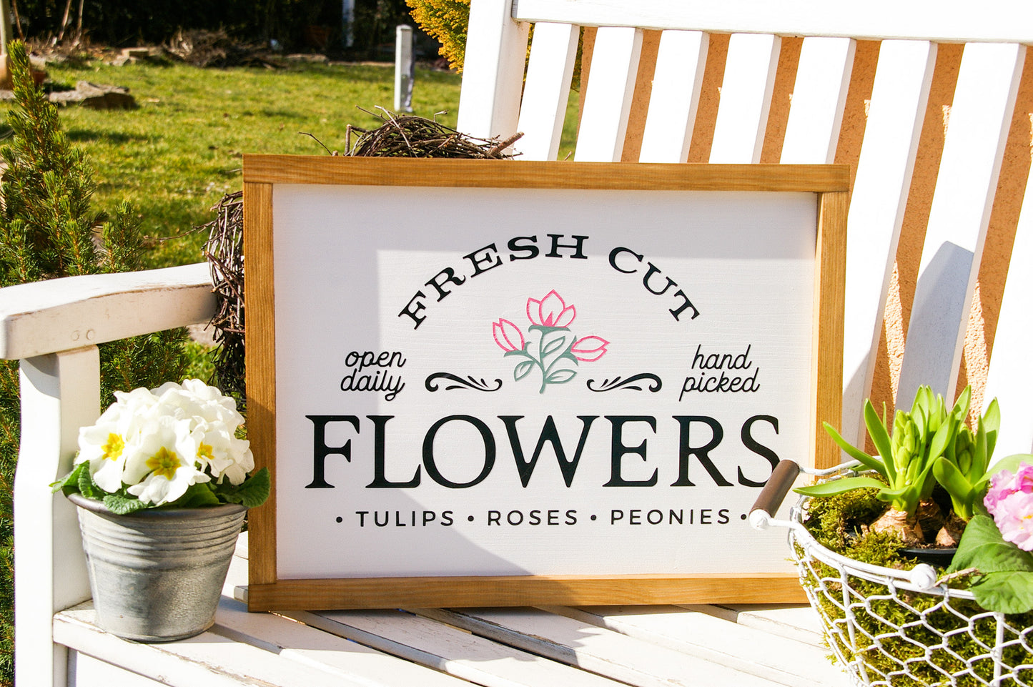 Holzschild ''Fresh Cut Flowers''
