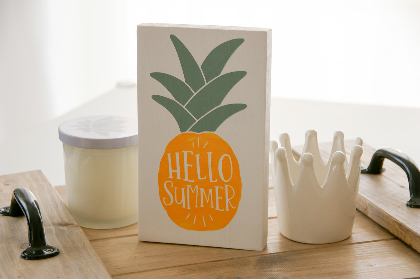 Holzschild ''Hello Summer'' mit Ananasmotiv