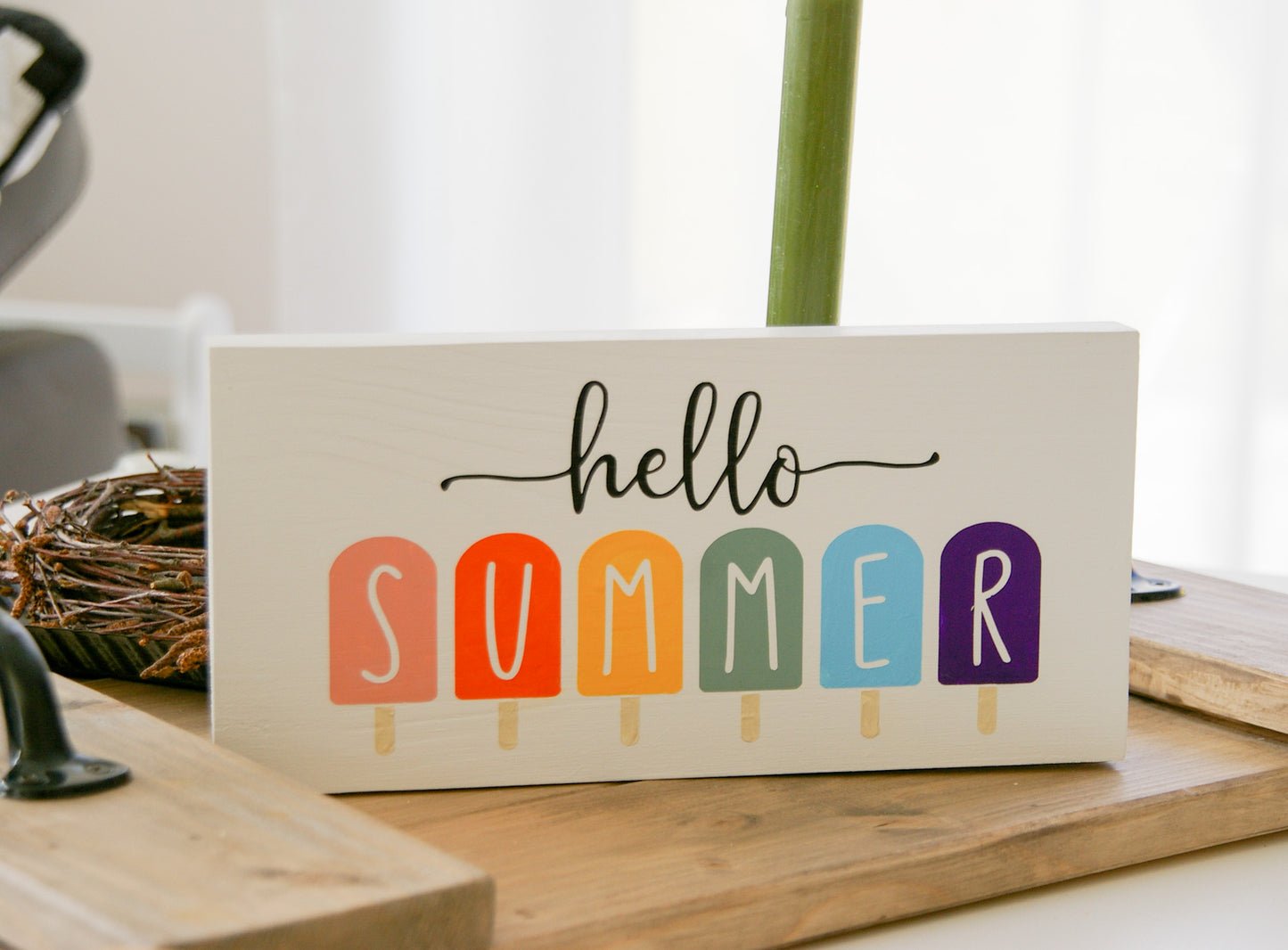 Holzschild ''Hello Summer'' mit Eisstiele