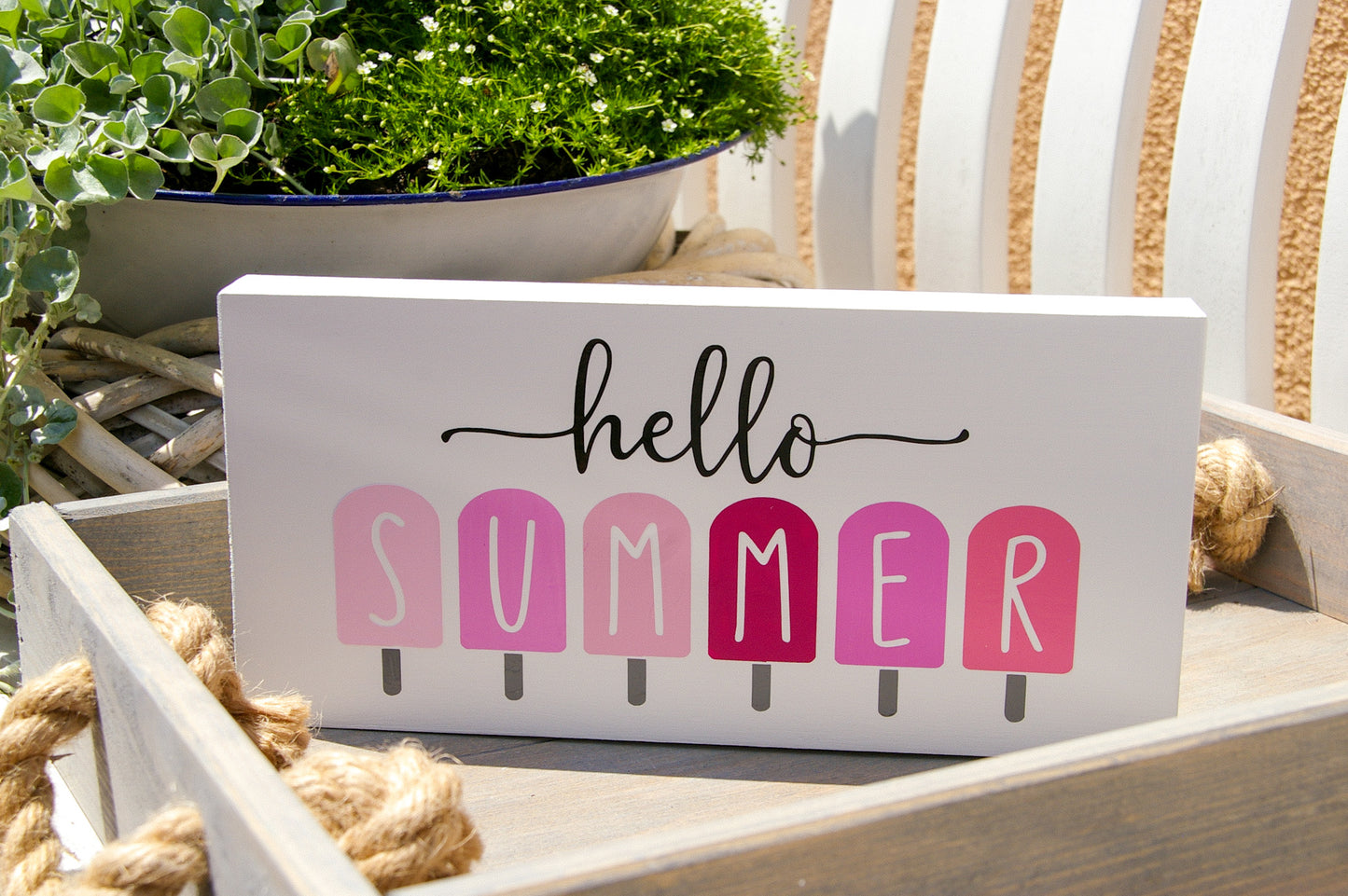 Holzschild ''Hello Summer'' mit Eisstiele