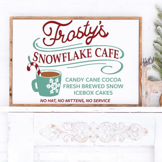 Holzschild Winter ''Frosty's Snowflake Café''