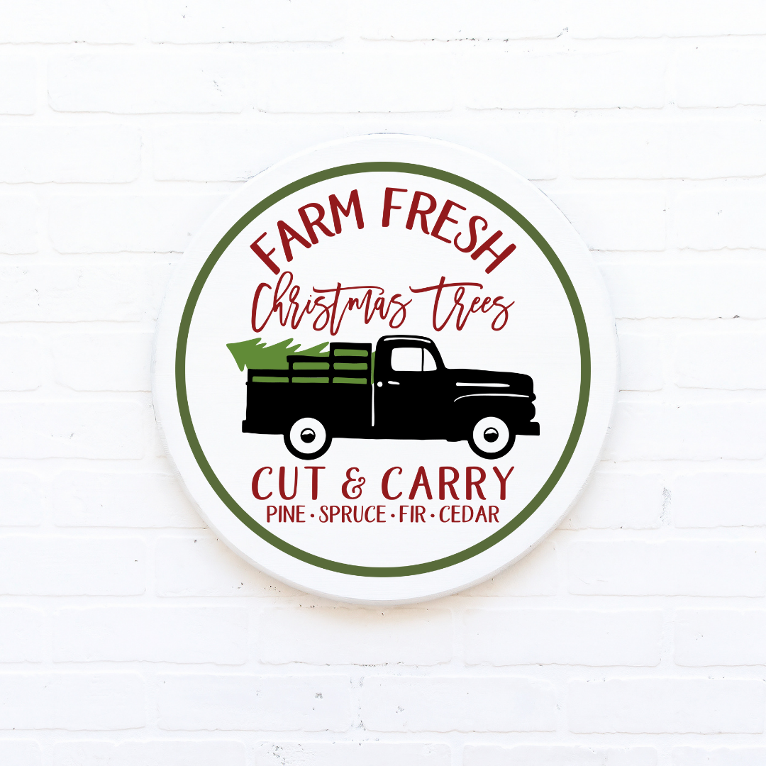 Rundes Holzschild, Christmas Truck