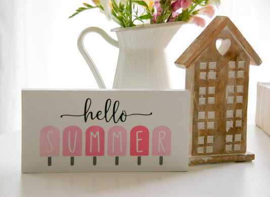 Holzschild ''Hello Summer'' mit Eisstiele